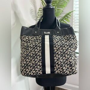 Tommy Hilfiger Black and Cream Geometric Tote Y2K